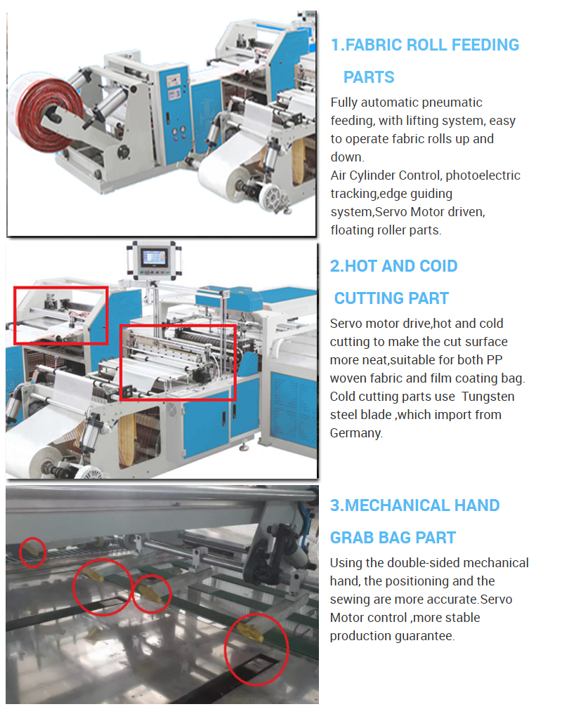 machine-fabric-roll-feeding & cutting & mechanical -hand-grab-bag part 